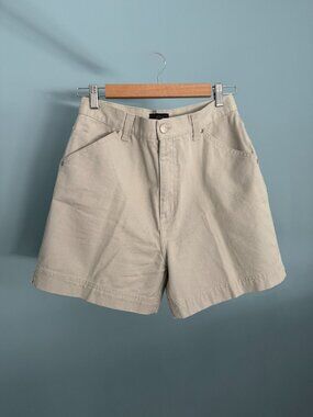 Vintage Casual Denim Shorts Beige Cotton